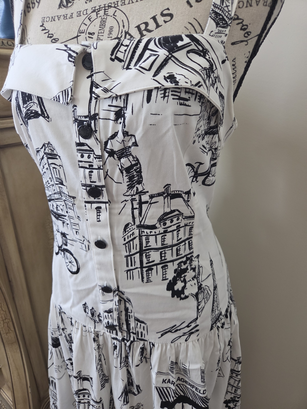 Karl Lagerfeld White Maxi Dress with Black City Print - Picture 2 of 15
